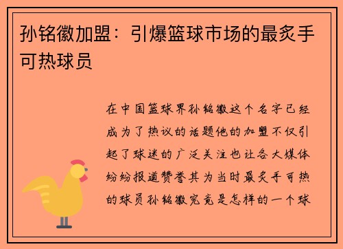 孙铭徽加盟：引爆篮球市场的最炙手可热球员